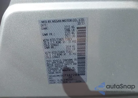 2015 Nissan Pathfinder Platinum/S/Sl/Sv from USA, damaged, VIN 5N1AR2MN3FC716728
